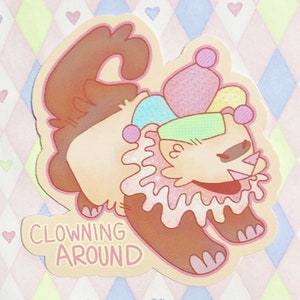 palhaçada palhaço palhaço furão pastel arco-íris kawaii adesivo de vinil! (3")