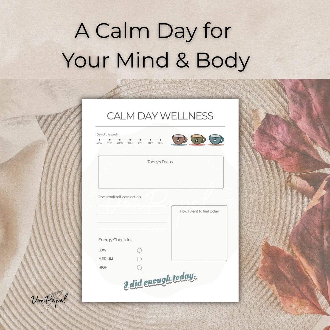 Calm Day Wellness Planner Printable Gentle Daily Self Care Page for ...