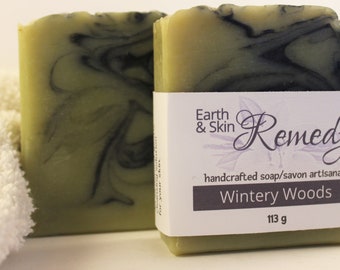 Wintery Woods Soap Bar, natural handcrafted soap, gentle moisturizing soap, chemical /preservative and palm free soap, gift for men