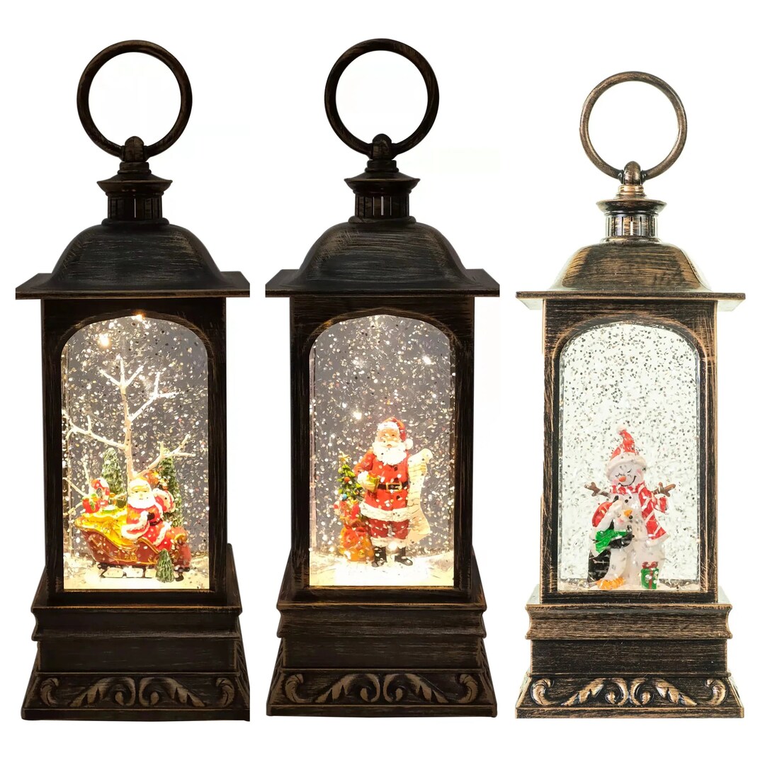 Christmas Snow Globe Lantern Decoration Santa Snowman Holiday Seasonal ...