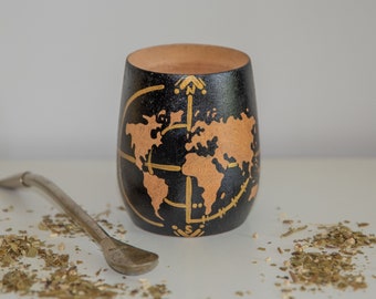 Hand Painted Mate Gourd - World Map