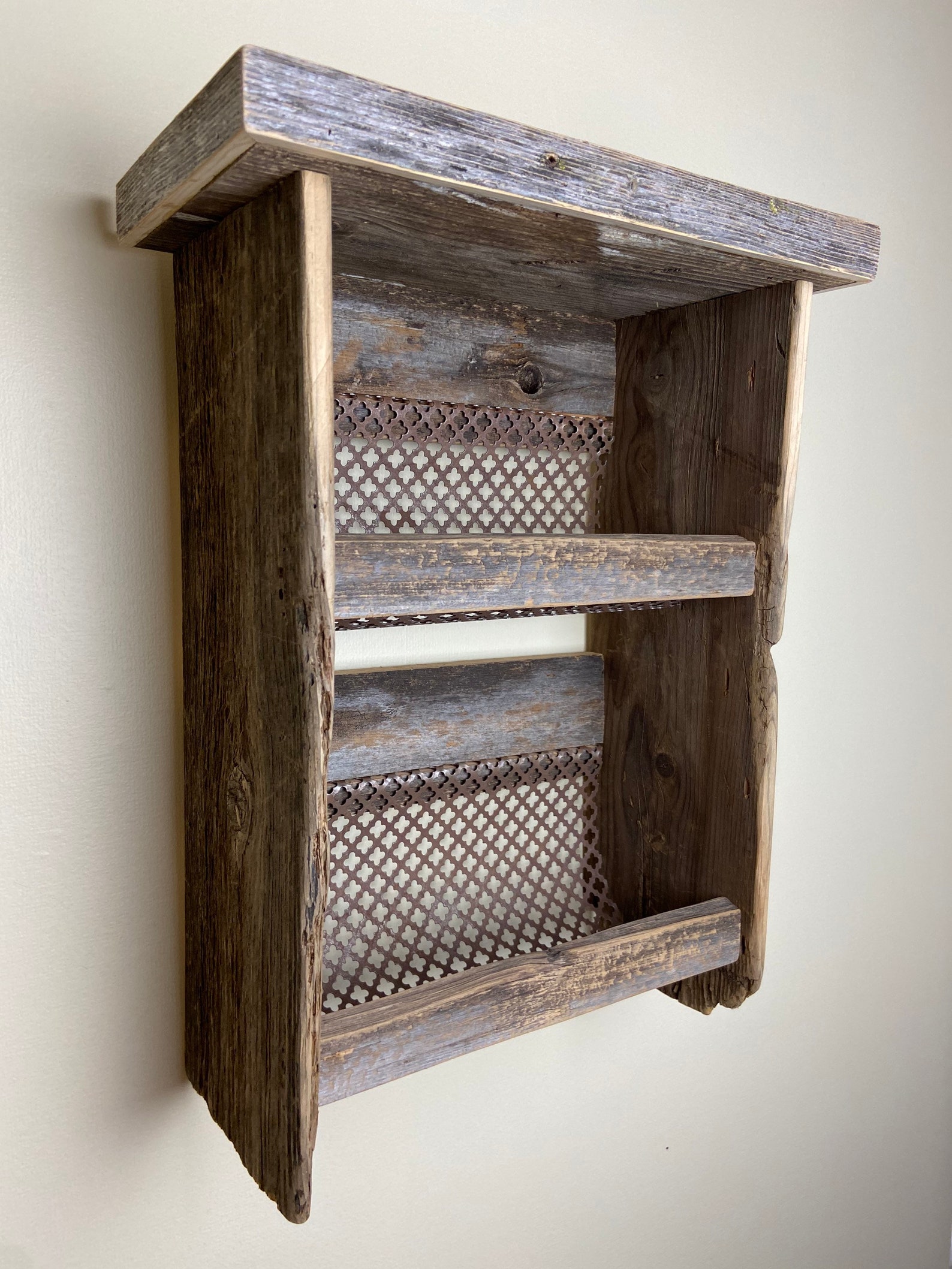 Reclaimed Barn Wood & Metal Grate Shelf Etsy