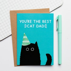 Best Cat Dad A6 Greeting Card - Happy Birthday From The Cat - Father's Day Card From The Cat  - Black Cat Dad Card - Halloween Card