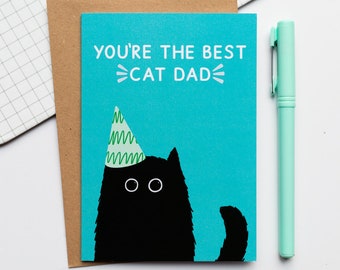 Meilleur papa chat carte de voeux A6 - joyeux anniversaire de la part du chat - carte de fête des pères du chat - carte de papa chat noir - carte d'Halloween