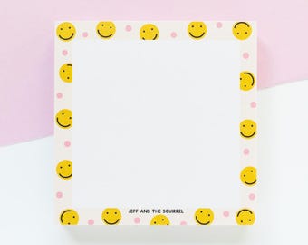 Smiles Memo Pad - Positive Stationery - Recycled Notepad - To Do List - Fun Stationery - Small Business Notepad - Yellow Memo Block