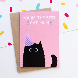 Meilleure carte de vœux Cat Mum A6 - Joyeux anniversaire du chat - Carte d’Halloween chat noir - Carte chat de la fête des mères - Carte chat noir - Recyclée
