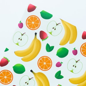 Feuille de papier demballage de fruits 700x500mm Feuille demballage cadeau fruité Papeterie dété Cadeaux cocktails dété Banane Orange Pomme Fraise image 2