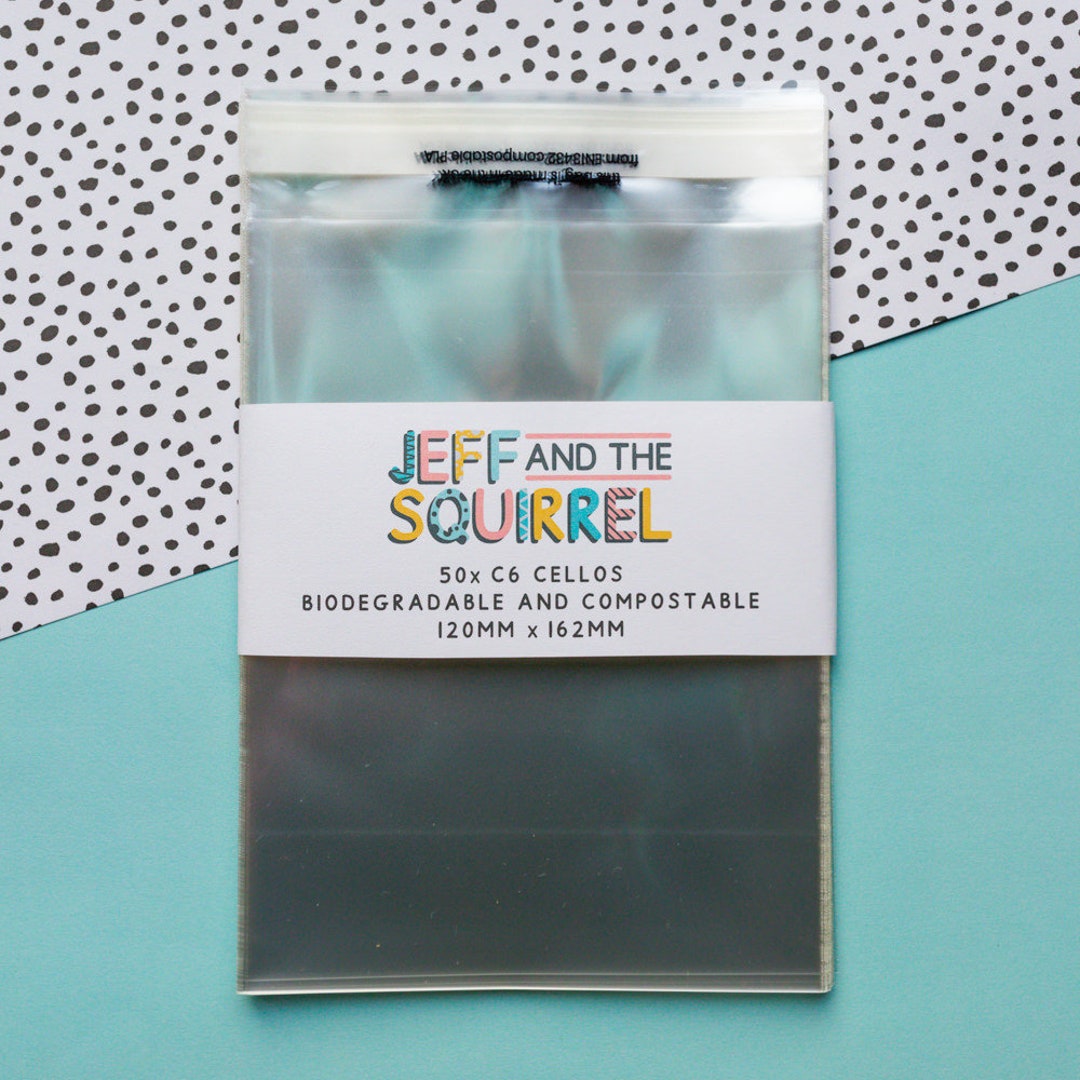 50x Biodegradable and Compostable Clear Bio Cello Bags for C6 Envelopes ...