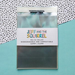 100 bolsas de celofán transparentes biodegradables y compostables para sobres C6 - Envoltorio para tarjetas de presentación pequeñas - Hechas con plantas y autoselladas
