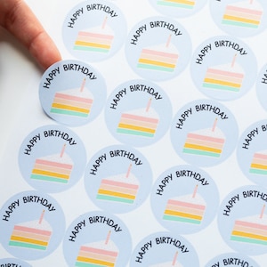 35x Eco Friendly Happy Birthday Stickers - Colourful Birthday Stickers - Birthday Cake Labels - Gift Seal Labels - Rainbow Stickers