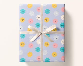 Star Faces Wrapping Paper Sheet 700mm x 500mm - Birthday Wrapping Paper - Star Gift Wrap - Fun Wrapping Paper - Bright Wrapping Paper