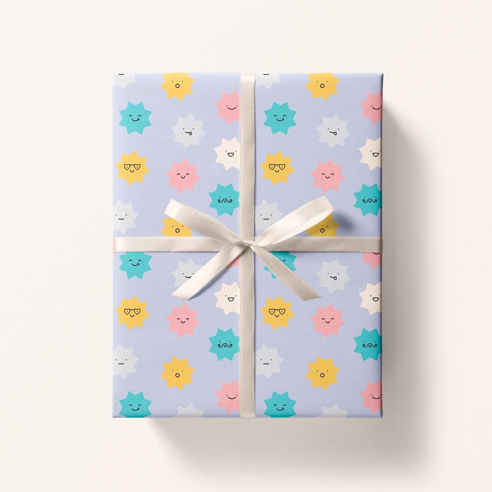 Discover Star Faces Wrapping Paper Sheet for Birthday and Gift Packaging