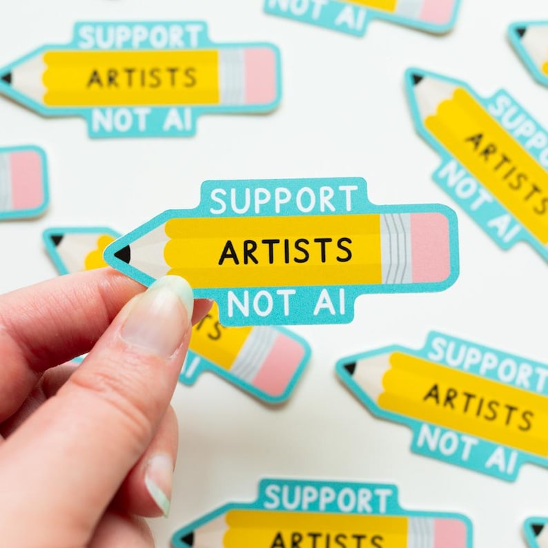 Support Artists Not AI Sticker - Artist Sticker - Anti AI Sticker - Artists Against Ai - Shop Small Sticker - Die Cut Pencil Stickers image 2