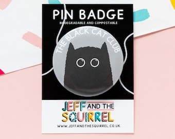 Black Cat Club Badge - Cat Pin - Cat Badge - Halloween Gift - Halloween Pin Badge - Black Cat Lover - Black Cat Gifts - Black Cat Stationery