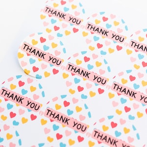 35 pegatinas de agradecimiento ecológicas, pegatinas con forma de corazón, embalaje para empresas, papelería rosa, pequeñas empresas, etiquetas Happy Mail, 37 mm