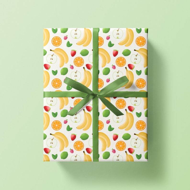 Feuille de papier demballage de fruits 700x500mm Feuille demballage cadeau fruité Papeterie dété Cadeaux cocktails dété Banane Orange Pomme Fraise image 1