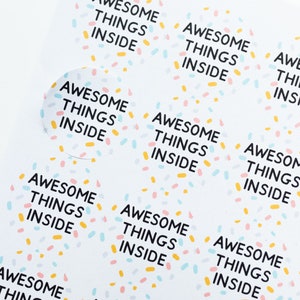 35x Eco Friendly Awesome Things Inside Stickers - Small Business Labels - Gift Box Stickers - Business Packaging - Treats Inside - Handmade