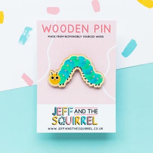 Caterpillar Wooden Pin Badge - Caterpillar Badge - Cute Caterpillar Pin - Bug Pin - Wildlife Pin - Gift For Gardeners - Caterpillar Gifts