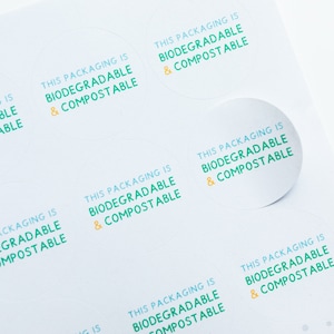 35x biologisch afbreekbare en composteerbare stickers 37 mm - verpakking is composteerbaar - verpakking voor kleine bedrijven - milieuvriendelijke labels - recycle-label