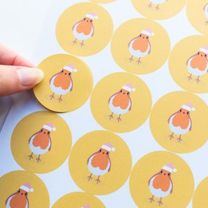 35 autocollants de Noël écologiques Robin - Étiquettes pour petites entreprises - Autocollants de Noël - Autocollants Robin de Noël - Étiquettes recyclées - Étiquettes festives