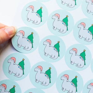 35 stickers dinosaures de Noël - Étiquettes écologiques - Étiquettes dinosaures - Stickers de Noël - Stickers de Noël pour enfants - Emballage professionnel