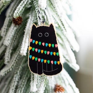 Cat Christmas Decoration - Black Cat Decoration - Wooden Christmas Tree Decoration - Wooden Bauble - Cat Tree Decoration - Handmade Bauble