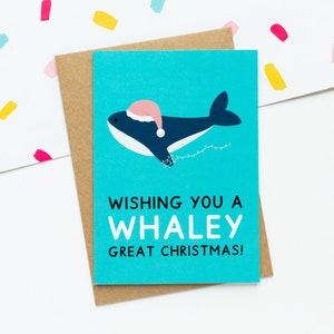 Whaley Great Christmas A6-wenskaart - kerstkaart punny - oceaankerstkaart - Whale-kerstkaart - Under The Sea - Kids Xmas