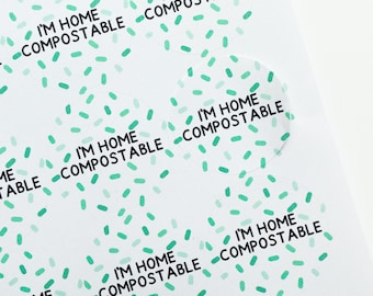 35x I'm Home Compostable Stickers 37mm - Compostable Labels - Biodegradable Stickers - Recycle Me Stickers - Eco Business Packaging - Green