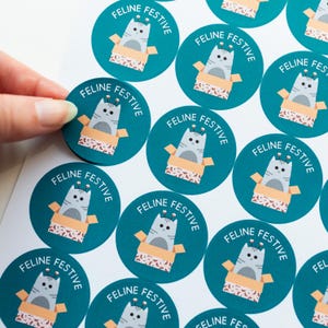 35x Eco Friendly Christmas Stickers - Feline Festive Labels - Cat Christmas Stickers - Festive Business Labels - Christmas Stickers for Kids