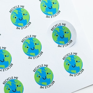 35x Recycle Me-stickers 37 mm - Milieuvriendelijke stickers - Earth-stickers - Zakelijke verpakking - Recycle Me-labels - Hergebruik mij - Eco-bewustzijn