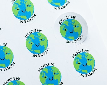 35x Recycle Me Stickers 37mm - Eco Friendly Stickers - Earth Stickers - Business Packaging - Recycle Me Labels - Reuse Me - Eco Awareness