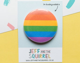 Pride Flag Biodegradable Badge - LGBTQ+ Bio Badge - Rainbow Pin Badge - Gay Rights Awareness - Pride Gifts - Pride Month Stationery - Trans