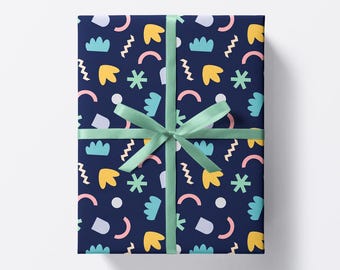 Abstract Wrapping Paper - Birthday Wrapping Paper - Geometric Gift Wrap - Navy Gift Wrapping - Father's Day Wrapping Paper