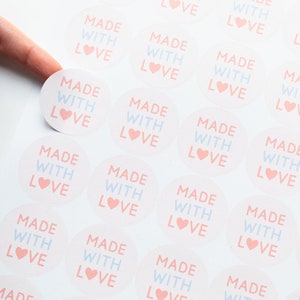 35 x milieuvriendelijke stickers gemaakt met liefde voor kleine bedrijven 37 mm - handgemaakt met liefdeslabels - stickervel roze hart - zakelijke verpakking