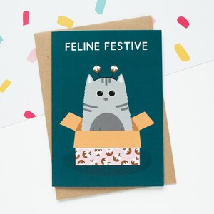 Carte de Noël chat A6 - carte de fête féline - paquet de cartes de Noël - du chat - boîte en carton chat - puddings de Noël - charges de bas
