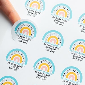 35x milieuvriendelijke retouradreslabels 37 mm - Rainbow retourlabels - Rainbow briefpapier - briefpapier voor kleine bedrijven - zakelijke verpakkingen