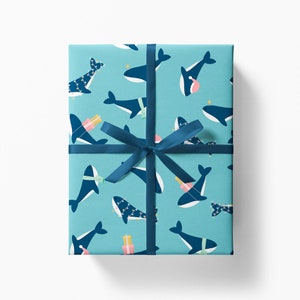 Carta da regalo natalizia a forma di balena 700 x 500 mm - Foglio da regalo a forma di balena - Carta da regalo festiva - Carta da regalo blu - Carta da regalo natalizia