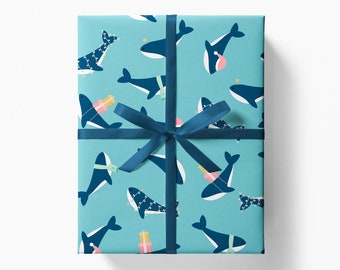 Christmas Whale Wrapping Paper 700x500mm - Whale Gift Wrap Sheet - Festive Wrapping Paper - Blue Gift Wrap - Christmas Wrapping Paper