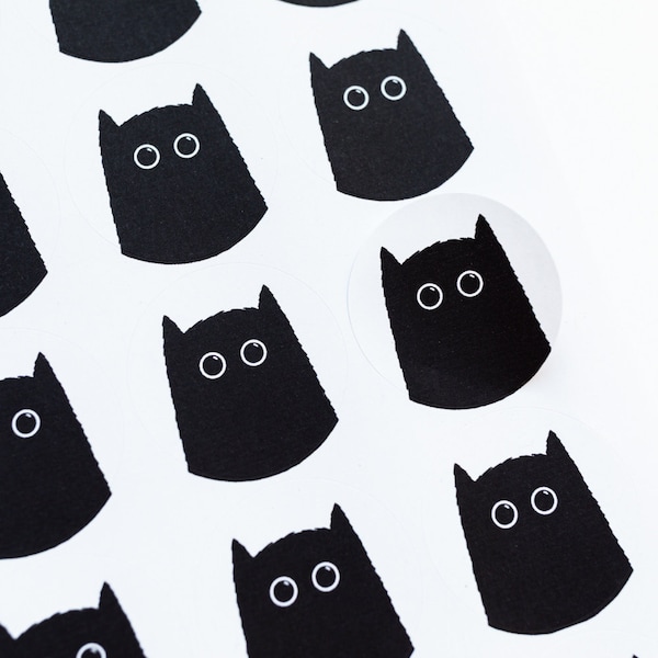 35x Eco Friendly Black Cat Stickers 37mm - Black Cat Sticker Sheet - Black Cat Stationery - Small Business Packaging Labels - Cat Lover Gift