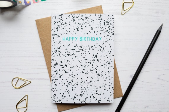 Happy Birthday Terrazzo Greeting Card - Black and White Card - Terrazzo Print Card - Animal Print Card - Recycled A6 Greeting Card