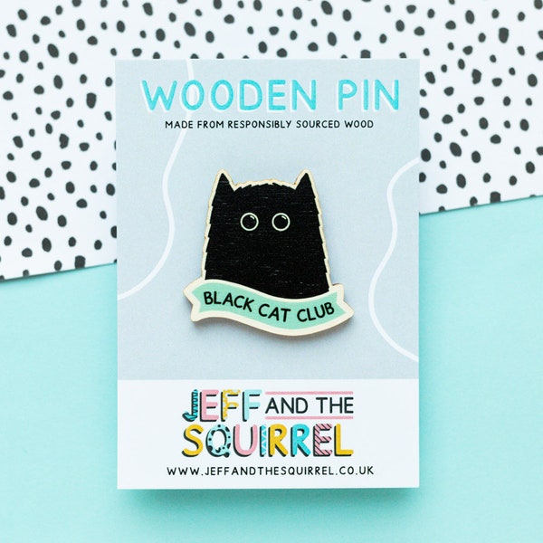 Black Cat Club Wooden Pin Badge - Cat Pin - Black Cat Badge - Cat Badge - Halloween Pin Badge - Secret Santa Gifts - Spooky Season