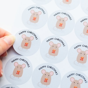 35 autocollants écologiques, joyeux Noël, souris, 37 mm - Étiquettes pour petites entreprises pour emballages de Noël - Recyclables et biodégradables