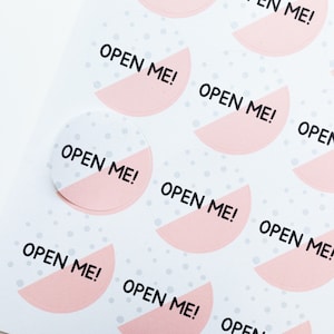 35x milieuvriendelijke Open Me-stickers - roze verpakkingslabels - biologisch afbreekbare stickers - stickers voor kleine bedrijven - recyclebare labels