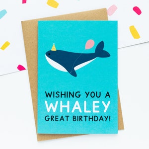 Wishing You A Whaley Great Birthday Greeting Card A6 - Whale Birthday Card - Kids Birthday Card - Under The Sea - Ocean Stationery