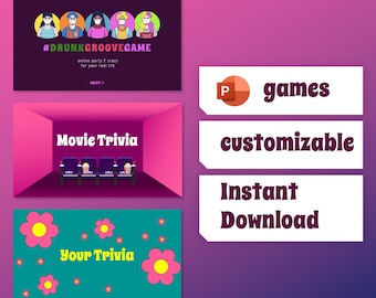 Drinking MOVIE Quiz Powerpoint GAME BUNDLE – Digital Trivia Game Template For Adult Birthday Party