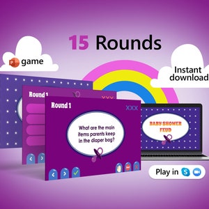 Powerpoint Baby Shower Family Feud — Virtual Baby Shower Game — Fun virtual party —  Zoom game — MC and PC Compatible — PowerPoint Game