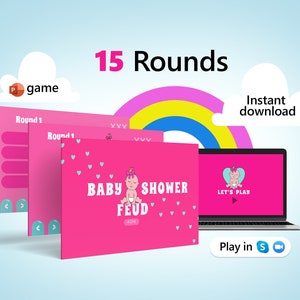 Baby Shower Game for Girls — Baby Shower Trivia — Fun virtual party — Zoom game — MC and PC Compatible — PowerPoint Game — Customizable Game