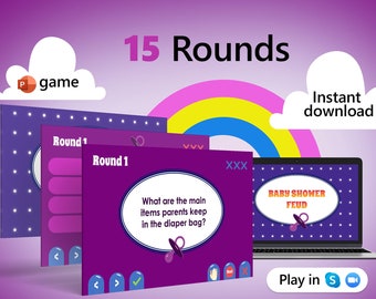 Powerpoint Baby Shower Family Feud — Virtual Baby Shower Game — Fun virtual party —  Zoom game — MC and PC Compatible — PowerPoint Game