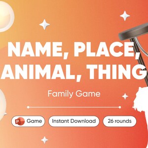 Name Place Animal Thing  —  Editable PowerPoint Game — Virtual Game Nights — Zoom — MC and PC Compatible — Digital Download