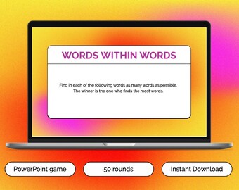 Editable WORDS WITHIN WORDS PowerPoint Template Perfect For Zoom Party – Digital Mc and Pc Compatible Drinking Night Game